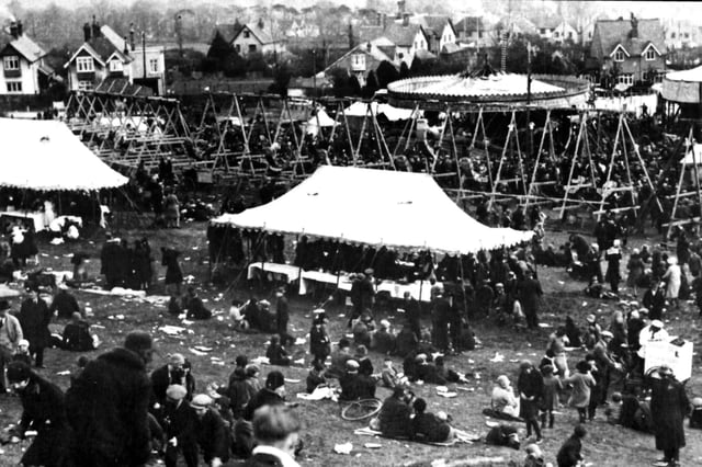 The fairground on the slopes of Portsdown Hill, 1930. It was located to the west of the old A3.