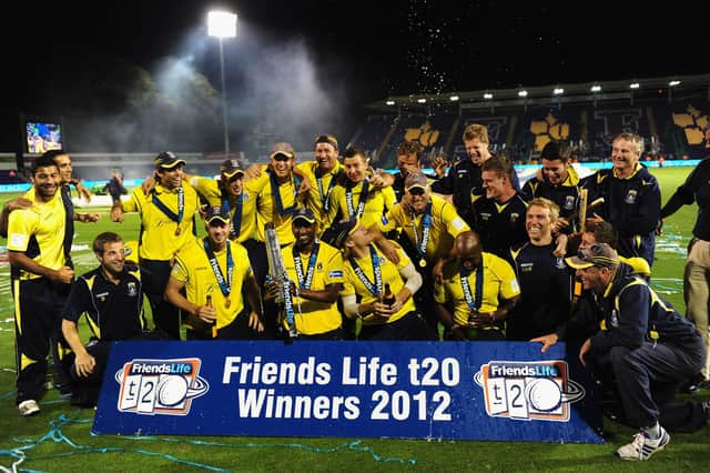 Hampshire celebrate winning the T20 tournament in August 2012 - this year's final will take place in October. Photo by Stu Forster/Getty Images.