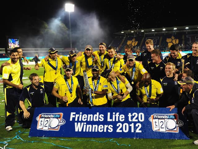 Hampshire celebrate winning the T20 tournament in August 2012 - this year's final will take place in October. Photo by Stu Forster/Getty Images.