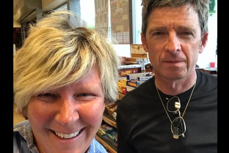 Laura Haste with former Oasis musician Noel Gallagher at a petrol station in West Meon