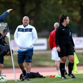US Portsmouth manager Glenn Turnbull (white top) admits 'harsh words' were spoken after Tuesday's injury-time loss at Alton. Picture: Chris Moorhouse