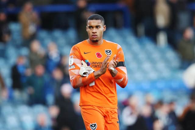 Gavin Bazunu has bounced back from recent costly mistakes to star for Pompey. Picture: Joe Pepler