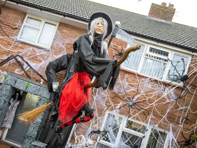 Becky Donnelley has dressed her house in giant homemade Halloween decorations in aid of raising money for The Rowans hospice

Pictured - Incredible handmade Halloween displays in Becky's front garden

Photos by Alex Shute