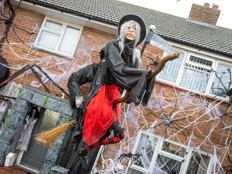 Becky Donnelley has dressed her house in giant homemade Halloween decorations in aid of raising money for The Rowans hospice

Pictured - Incredible handmade Halloween displays in Becky's front garden

Photos by Alex Shute