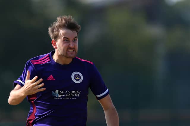 Freddie Steel celebrates his equaliser for Portsmouth against Haslemere. Picture: Chris Moorhouse