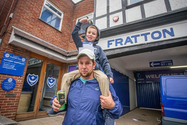 Pompey Vs Oxford.League one play-off at Fratton Park on 3 July 2020.Pictured: Silmon Milne and his son Ollie 6.Picture: Habibur Rahman