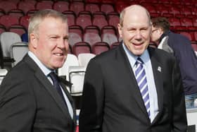 Pompey boss Kenny Jackett, left, and chairman Michael Eisner. Picture: Joe Pepler