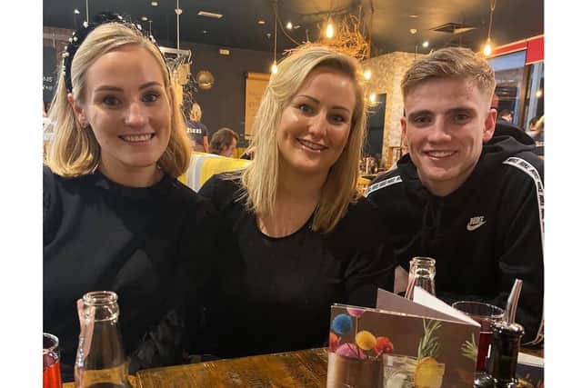 The Gumbrell family are set to walk 30 miles in memory of Callum, who lived for just one week, to mark what would have been his 30th birthday. Pictured: Lucy, Katie and Mackenzie Gumbrell
