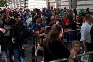 Long queues to get into Comic Con at Portsmouth Guildhall today