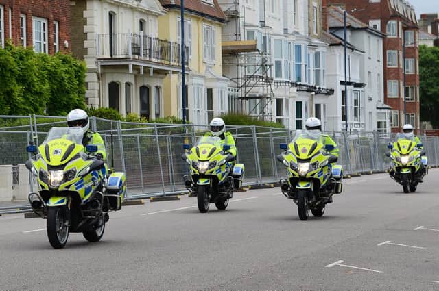 Police officers on motorbikes near Southsea Common in the lead-up to D-Day  
Picture: Morten Watkins/Solent News & Photo Agency