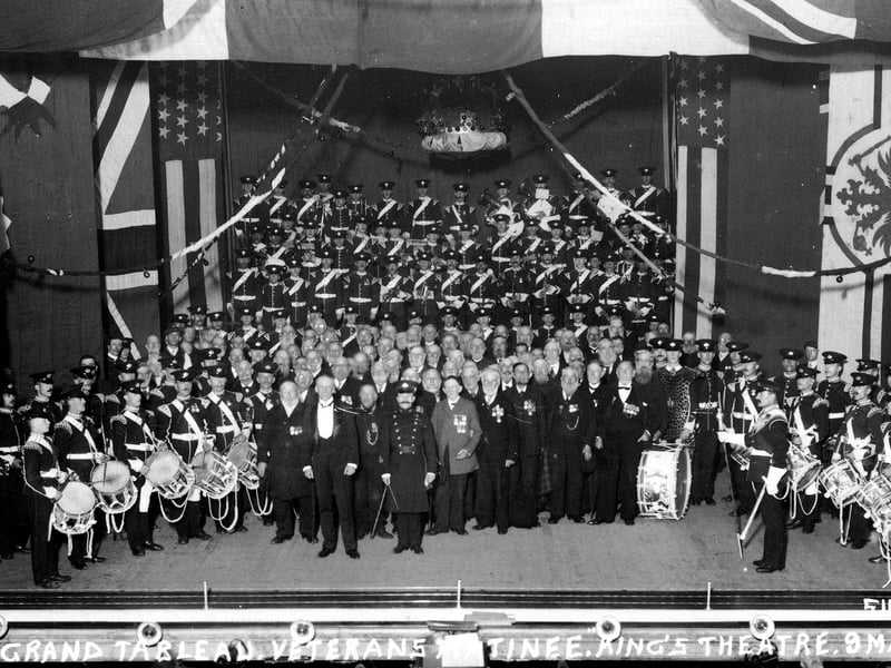 The grand tableau on the stage of the Kings Theatre, Southsea, on March 9, 1910.