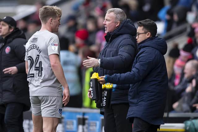 Pompey boss Kenny Jackett speaks to Cameron McGeehan. Picture: Daniel Chesterton/phcimages.com