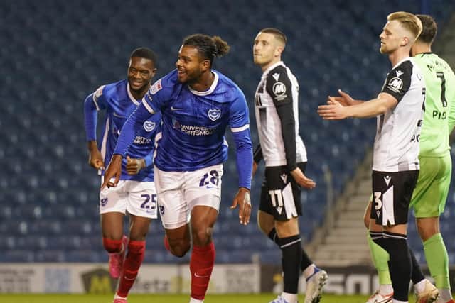 Tino Anjorin has had a low-key start to his Pompey career, yet opening his goal account against Gillingham in the EFL Trophy. Picture: Jason Brown/ProSportsImages