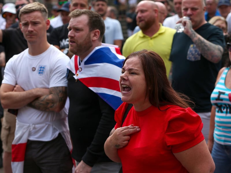 Protestors at Guildhall Square, Portsmouth. Picture: Chris  Moorhouse (030824-05)