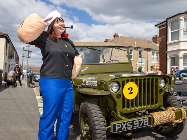 Emma 'Chippy' Carpenter, who spent 26 years in the Navy, at the street party on Haslemere Road.  Photos by Alex Shute