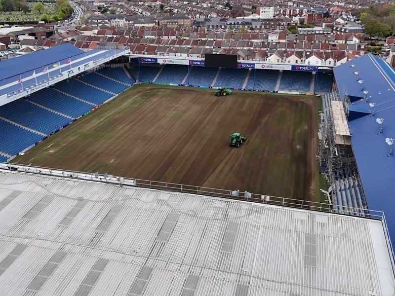 Drone footage has captured some incredible images of the football pitch at Fratton Park as it gets ready for next season. Picture credit: My Portsmouth By Drone