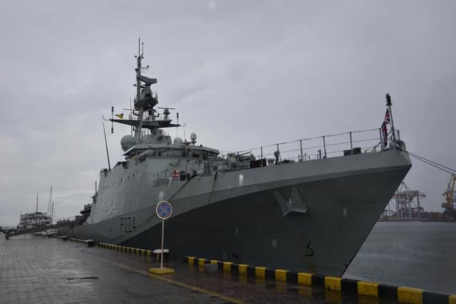 HMS Trent pictured alongside in Ukraine.