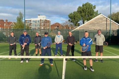 Tennis players from Canoe Lake and Alverstoke line-up before a Portsmouth Winter League game.