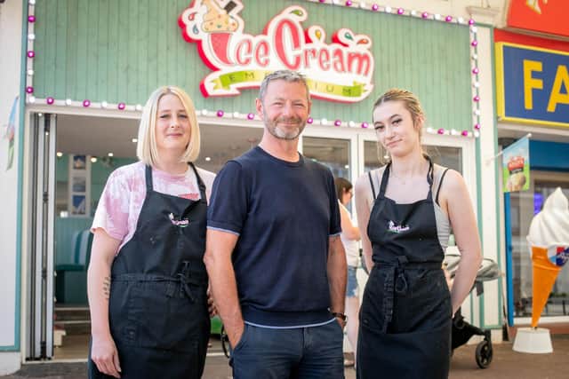 Owner Trevor Bratty with staff Danielle Richardson and Megan Stafford outside Ice Cream Emporium
Picture: Habibur Rahman