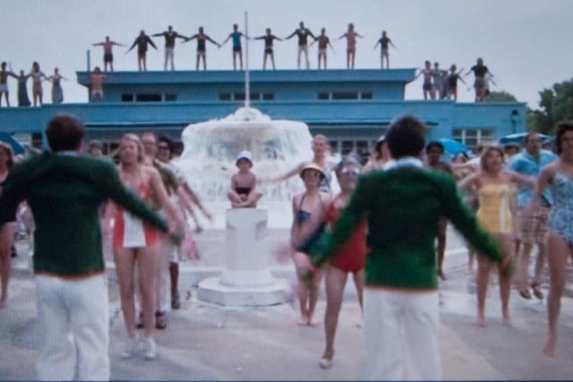 Up on the roof...dancing on the Blue Lagoon in a scene from Tommy shot at Hilsea Lido in 1974