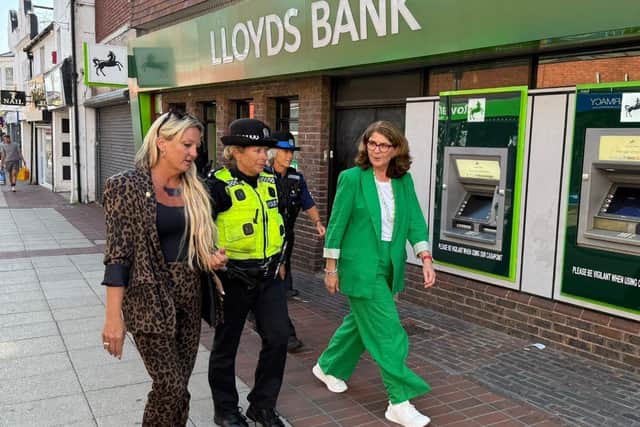 Amanda, local police and the Policing Minister in Cosham High Street