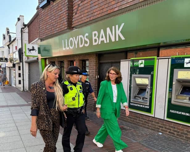 Amanda, local police and the Policing Minister in Cosham High Street