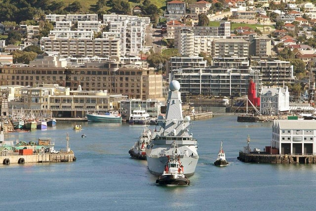 2012. HMS Dauntless leaving Cape Town, South Africa after her operational stand down during her Auriga 12 deployment. HMS Dauntless will now continue her deployment carrying out Maritime Security Operations in the South Atlantic.
Picture: Flight Commander LA(Phot) Wilson/Royal Navy