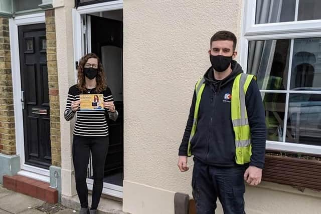 Marketing manager Ruth Seals with one of the engineers who carried out the install. Giganet has connected its first customers in Portsmouth to the new CityFibre network.
