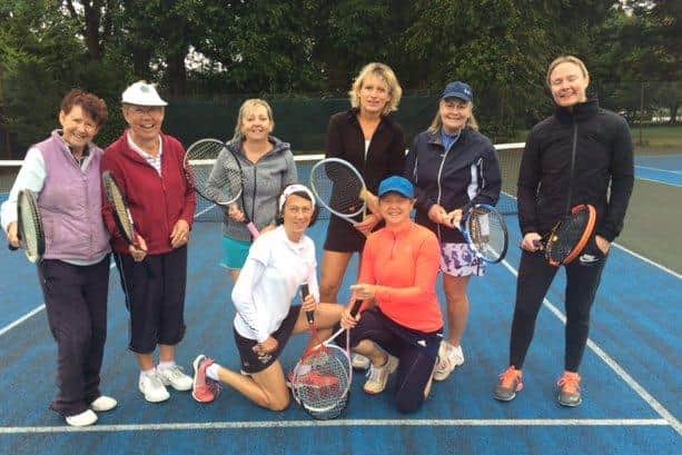 Stubbington v Rowlands Castle 2nds. From left - Maureen Parker, Karen McCulloch, Jean Carty, Jane Mellor, Tracy Castle, Diana Gray. Kneeling - Sandra Turner, Lisa Giles