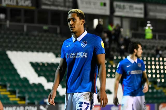 Haji Mnoga made his second League One appearance for Pompey in Monday night's trip to Plymouth. Picture: Graham Hunt/ProSportsImages