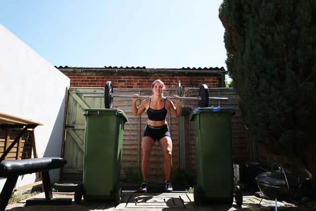 Training in amongst the wheelie bins - life for an Olympian during the first national lockdown in May 2020. Photo by Naomi Baker/Getty Images.