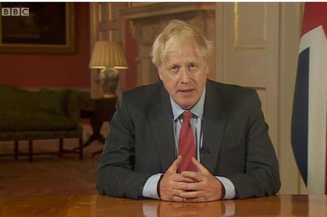 Boris Johnson giving his public address to the nation. Photo: BBC/PA Wire