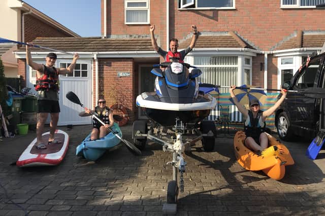 Sam Potts with Sophie, Ian and Sally Teasdale from Stubbington who created a fun video of themselves spending a day at the beach on their own driveway to promote the stay at  home message
