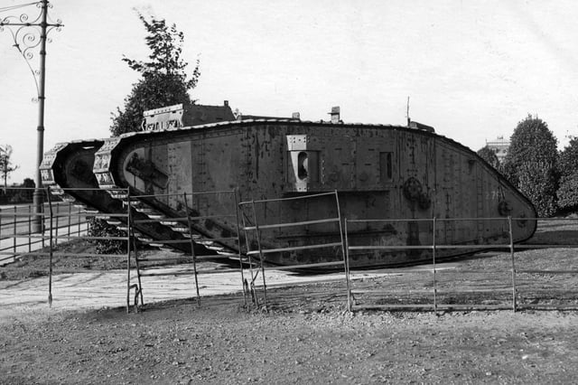A First World War tank known as Annie Timpson. It was on the green outside Victoria Barracks.