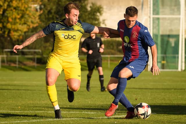 Charlie Bell, left, made his Moneyfields debut as a second half sub at US Portsmouth.
Picture: Keith Woodland