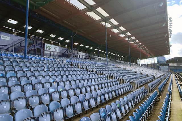 Work to Pompey's North Stand has been ongoing since April. Note the change in lighting to the stand's roof