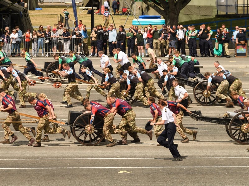 Teams competing against each other during the fieldgun competition