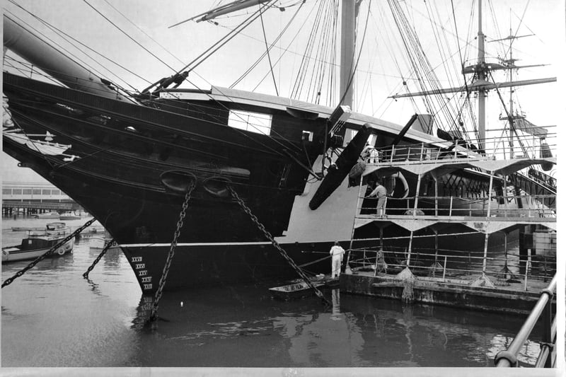 HMS Warrior being painted on May 15, 1989. The News PP4342