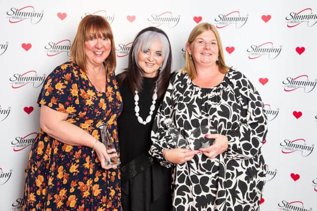 Liz &amp; Christine receiving their awards from Margaret Miles- Bramwell