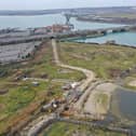 An aerial shot of derelict land over Tipner East in Portsmouth. Picture: Vivid
