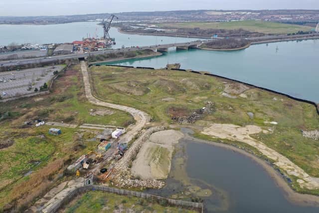 An aerial shot of derelict land over Tipner East in Portsmouth. Picture: Vivid