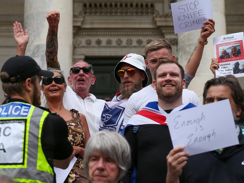 Protestors at Guildhall Square, Portsmouth. Picture: Chris  Moorhouse (030824-21)