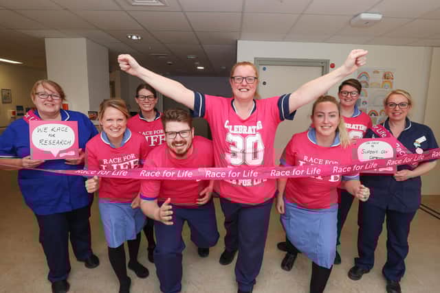 Fran Chester, right, is supporting Race for Life with her Haematology and Oncology Ward team members