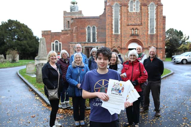 Brandon Joyce, aged 12, with bell ringers and worshippers from St Peter and St Paul Church, Fareham