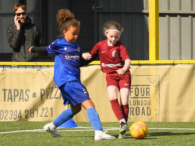 Girls' football action from the Havant & Waterlooville Summer Tournament. Picture: Keith Woodland (030621-104)