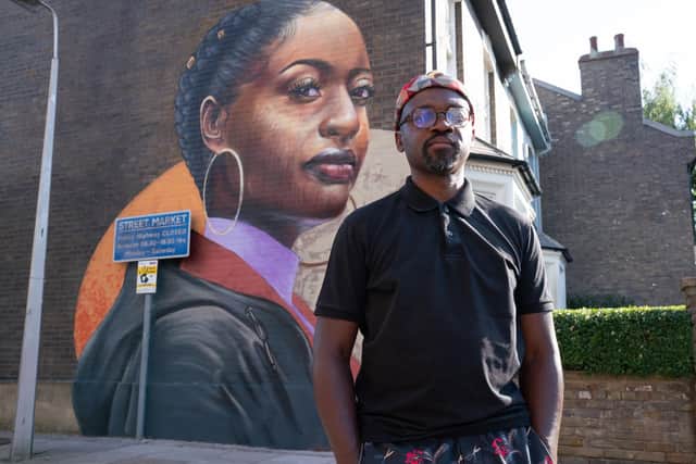 University of Portsmouth lecturer Neequaye Dreph Dsane created the 'timely' new mural on the set of EastEnders. Picture: BBC