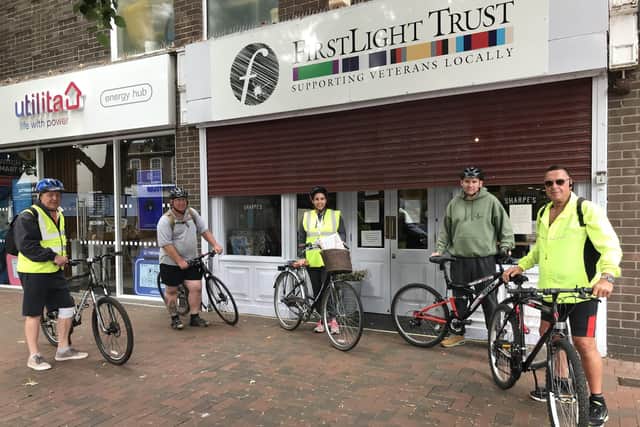 Gosport charity FirstLight Trust has set up and adapted services to support local veterans as lockdown has eased. Pictured: l-r Paul Goodenough, Martin Arnold, Riah Bunce, Paul McCann and John Wilcocks