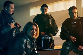 The police officers at the centre of BBC drama Blue Lights. From left, Stevie Neil (Martin McCann), Grace Ellis (Sian Brooke), Annie Conlon (Katherine Devlin), and Tommy Foster (Nathan Braniff) (Picture: Two Cities Television/Todd Antony/BBC)