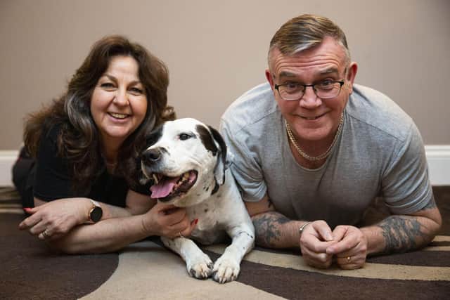 Patrick (61) and Paula (55) Morling won £1million on a scratchcard in 2018 thanks to their dog Ollie, who has now received life-saving surgery thanks to the win. Picture credit: James Robinson