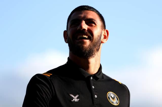 Tom King of Newport County looks on prior to the Carabao Cup First Round match between Gillingham and Newport County at MEMS Priestfield Stadium on August 13, 2019 in Gillingham, England. (Photo by Jack Thomas/Getty Images)
